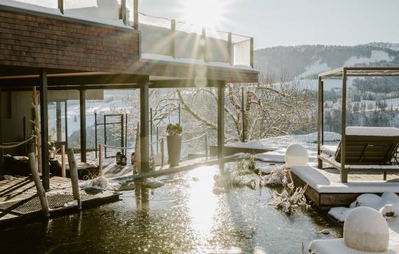 Naturteich mit Panoramaliegen im Winter