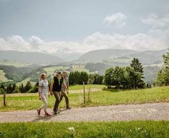 Paar mit Fitnesscoach beim Wandern