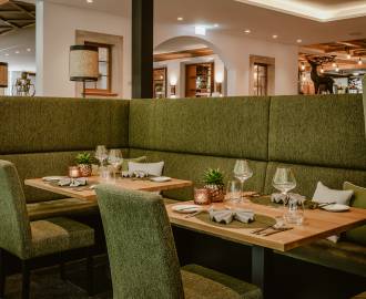 Set table in the restaurant of the Resort Bergkristall
