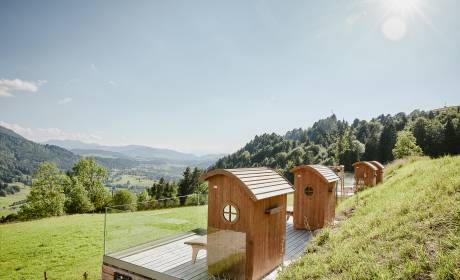 Alpenkörbe auf Wiese im Wellnesshotel Bergkristall