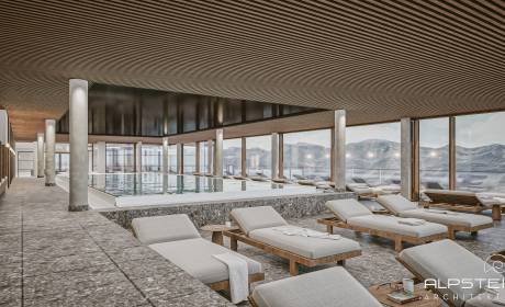 Rendering des Innenpools des Wellnesshotels Bergkristall