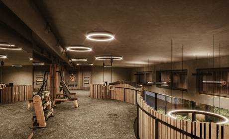 Rendering Gallerie Fitnessbereich des Resort Bergkristall